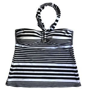 Chaps Bathing Suit Swim Tankini Top Black & White stripes​ Beach Vacation Summer